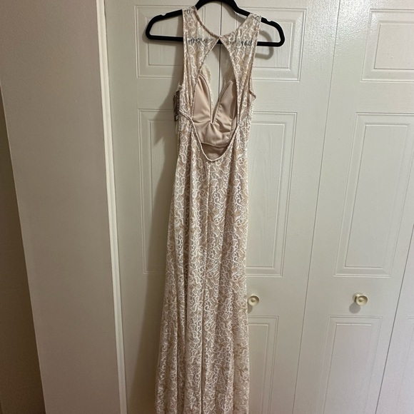Cream Sequin Halter Backless Gown - Picture 3 of 5